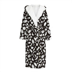 Blue And White Vegan Pattern Print Hooded Bathrobe