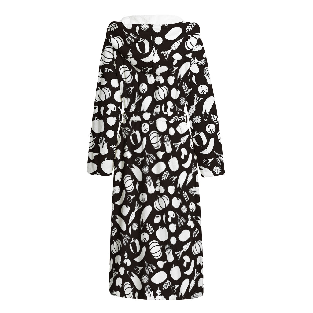 Blue And White Vegan Pattern Print Hooded Bathrobe