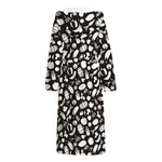 Blue And White Vegan Pattern Print Hooded Bathrobe