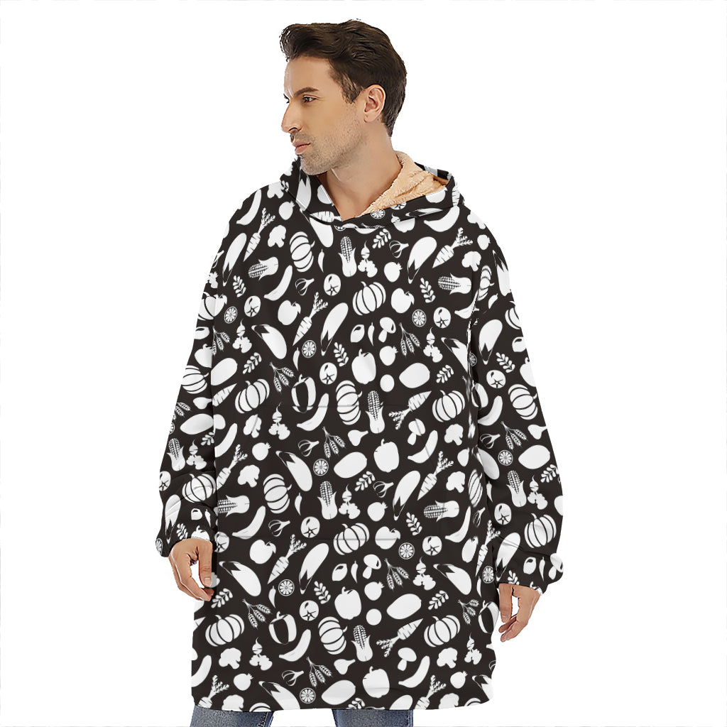 Blue And White Vegan Pattern Print Hoodie Blanket
