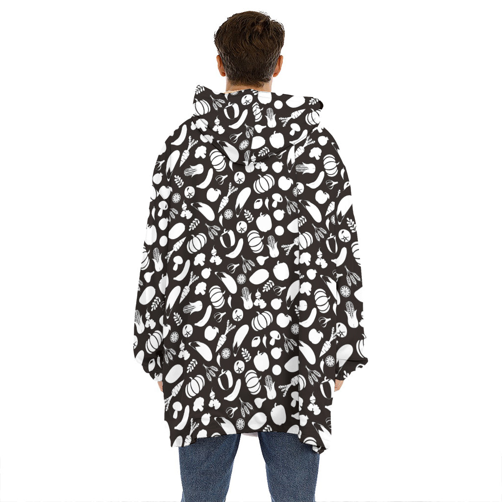 Blue And White Vegan Pattern Print Hoodie Blanket