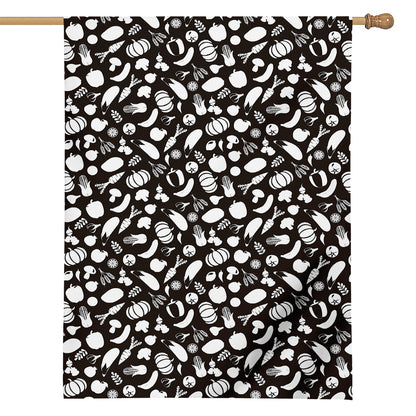 Blue And White Vegan Pattern Print House Flag