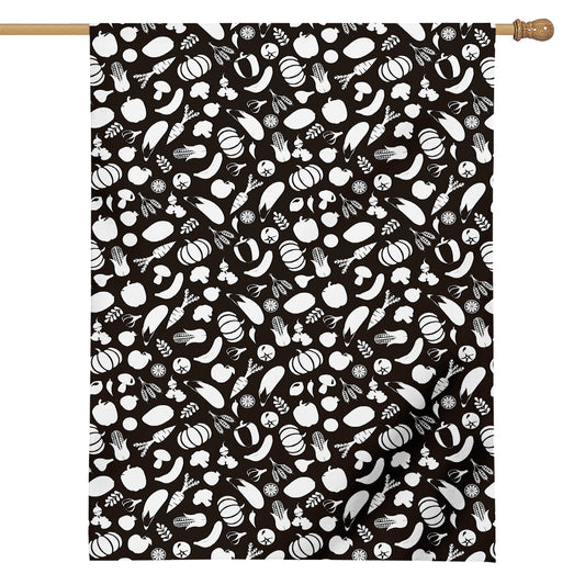 Blue And White Vegan Pattern Print House Flag