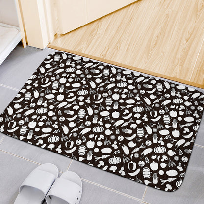 Blue And White Vegan Pattern Print Indoor Door Mat