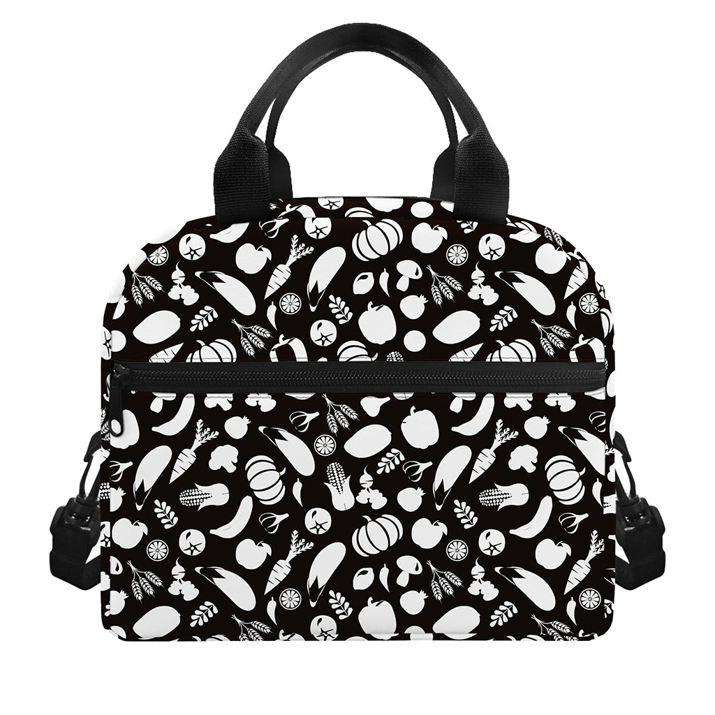 Blue And White Vegan Pattern Print Insulated Lunch Bag