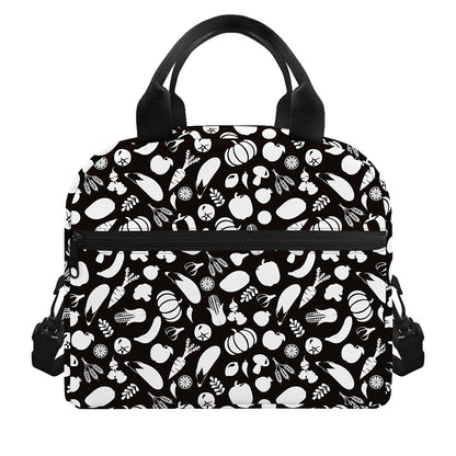 Blue And White Vegan Pattern Print Insulated Lunch Bag