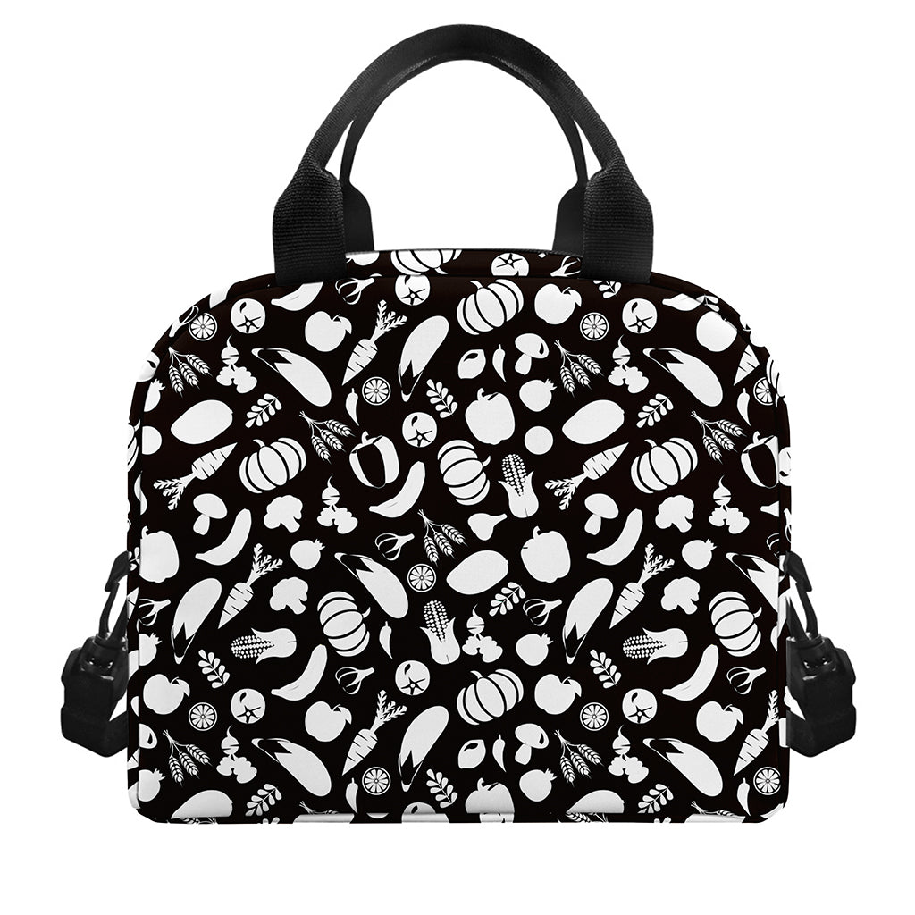 Blue And White Vegan Pattern Print Insulated Lunch Bag