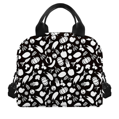 Blue And White Vegan Pattern Print Insulated Lunch Bag