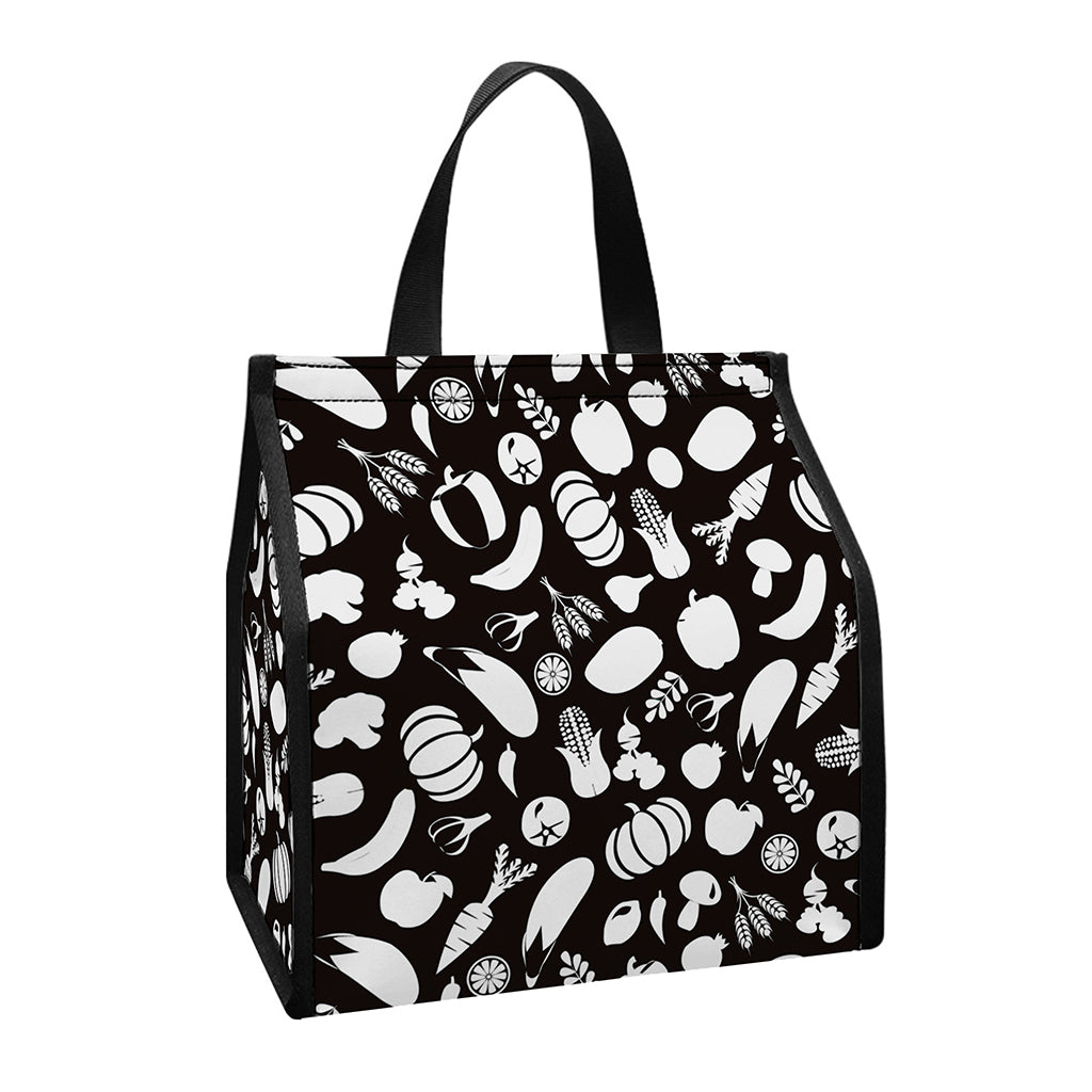 Blue And White Vegan Pattern Print Insulated Lunch Tote