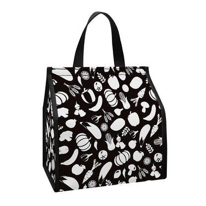 Blue And White Vegan Pattern Print Insulated Lunch Tote