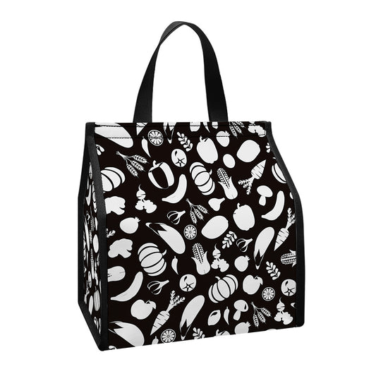 Blue And White Vegan Pattern Print Insulated Lunch Tote