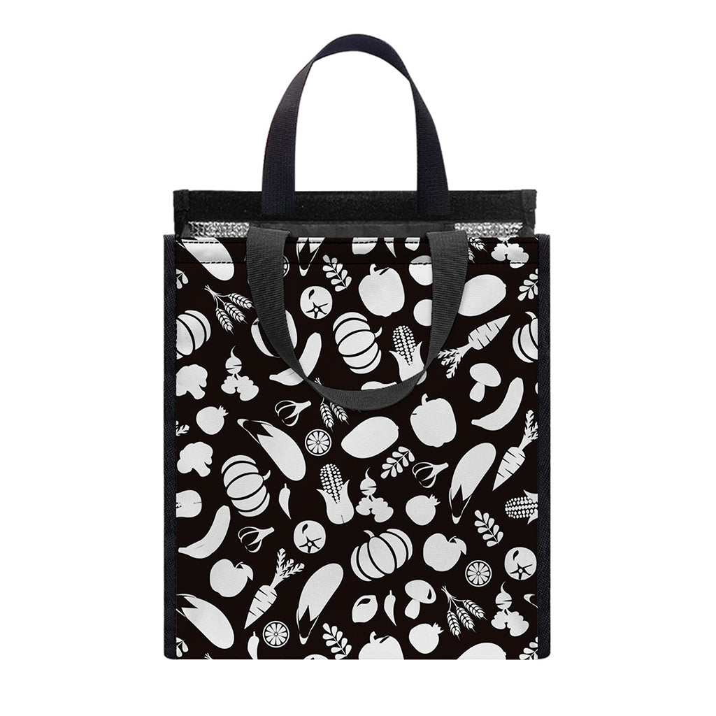Blue And White Vegan Pattern Print Insulated Lunch Tote