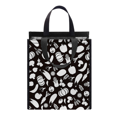 Blue And White Vegan Pattern Print Insulated Lunch Tote