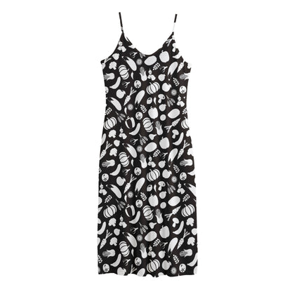 Blue And White Vegan Pattern Print Jersey Midi Cami Dress