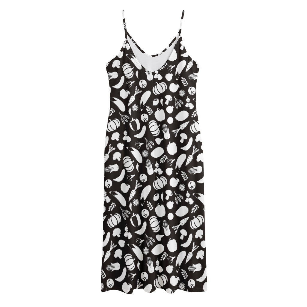 Blue And White Vegan Pattern Print Jersey Midi Cami Dress