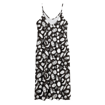 Blue And White Vegan Pattern Print Jersey Midi Cami Dress