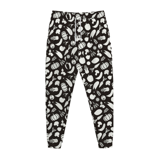 Blue And White Vegan Pattern Print Jogger Pants