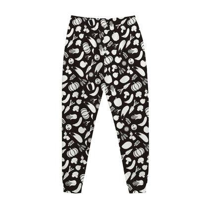 Blue And White Vegan Pattern Print Jogger Pants