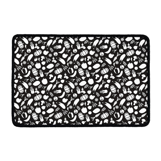 Blue And White Vegan Pattern Print Kitchen Mat