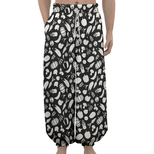 Blue And White Vegan Pattern Print Lantern Pants