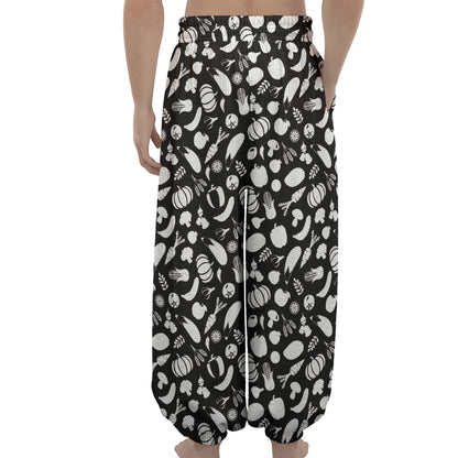 Blue And White Vegan Pattern Print Lantern Pants