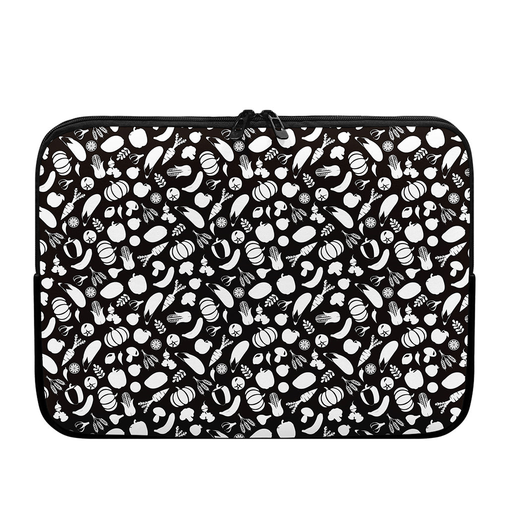 Blue And White Vegan Pattern Print Laptop Sleeve