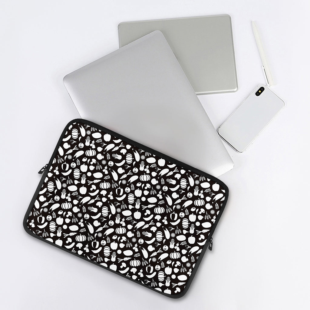 Blue And White Vegan Pattern Print Laptop Sleeve