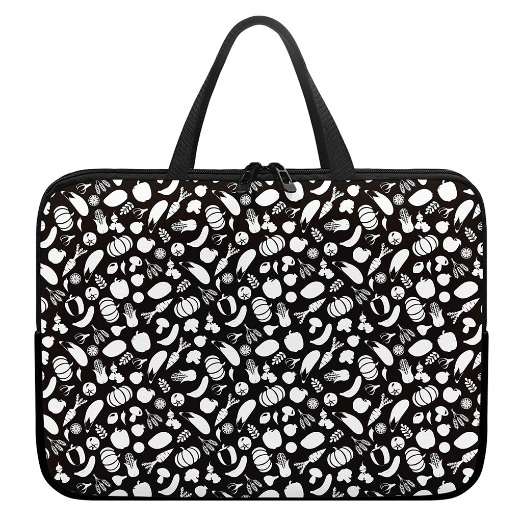 Blue And White Vegan Pattern Print Laptop Sleeve With Handle