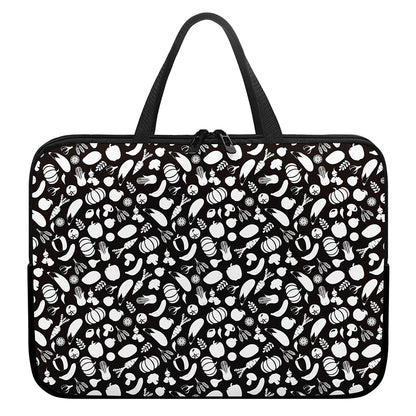 Blue And White Vegan Pattern Print Laptop Sleeve With Handle