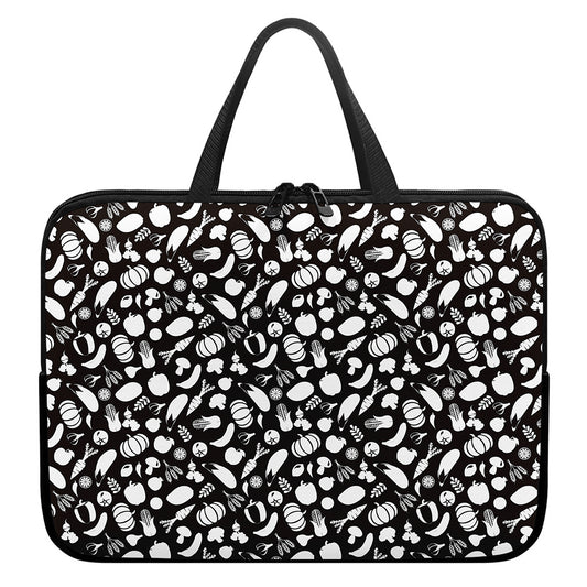 Blue And White Vegan Pattern Print Laptop Sleeve With Handle
