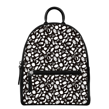 Blue And White Vegan Pattern Print Leather Backpack