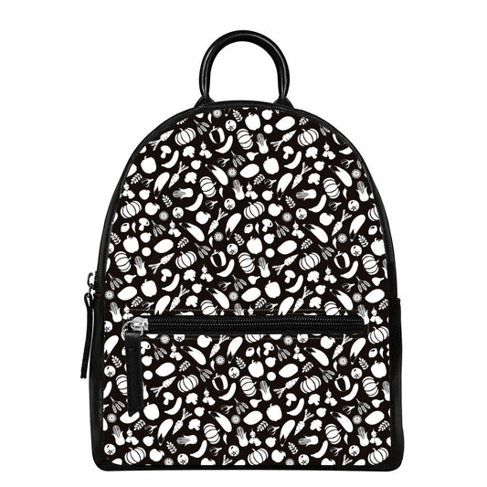 Blue And White Vegan Pattern Print Leather Backpack