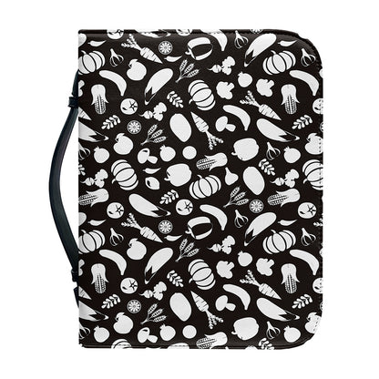 Blue And White Vegan Pattern Print Leather Bible Cover