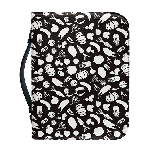 Blue And White Vegan Pattern Print Leather Bible Cover