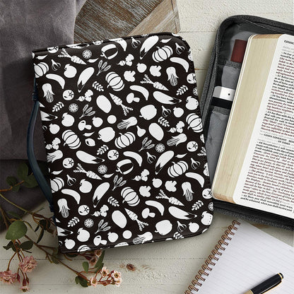 Blue And White Vegan Pattern Print Leather Bible Cover