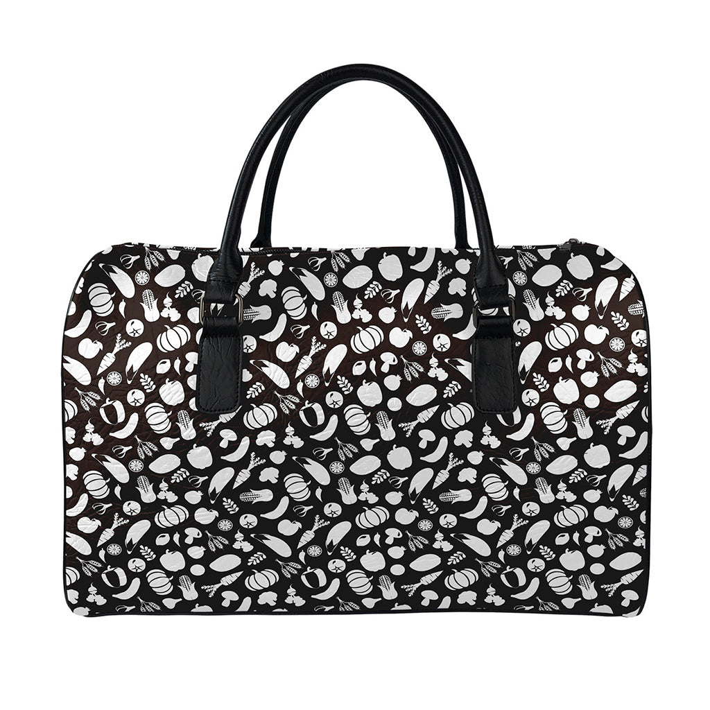 Blue And White Vegan Pattern Print Leather Duffle Bag
