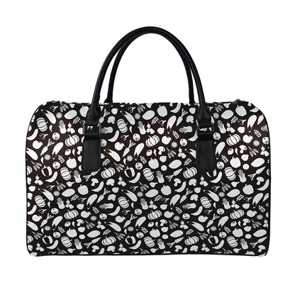Blue And White Vegan Pattern Print Leather Duffle Bag
