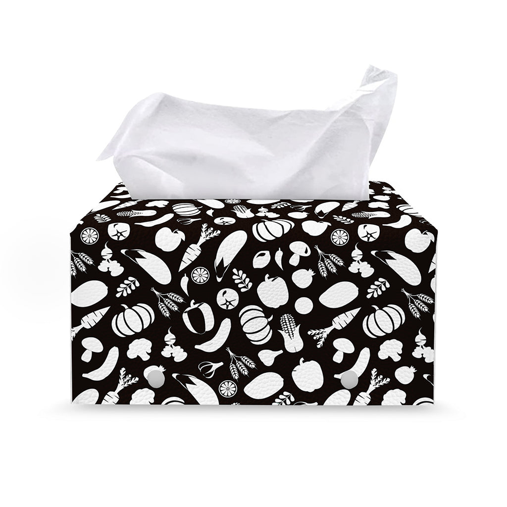Blue And White Vegan Pattern Print Leather Tissue Box Cover