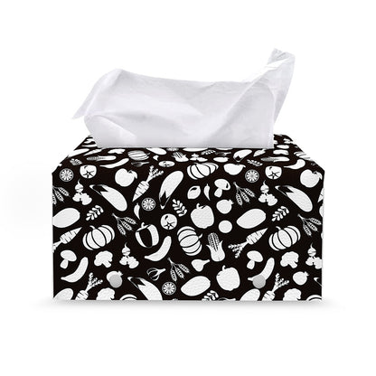 Blue And White Vegan Pattern Print Leather Tissue Box Cover
