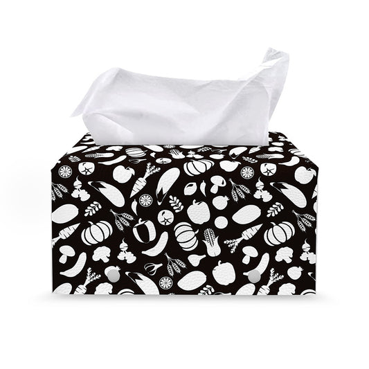 Blue And White Vegan Pattern Print Leather Tissue Box Cover