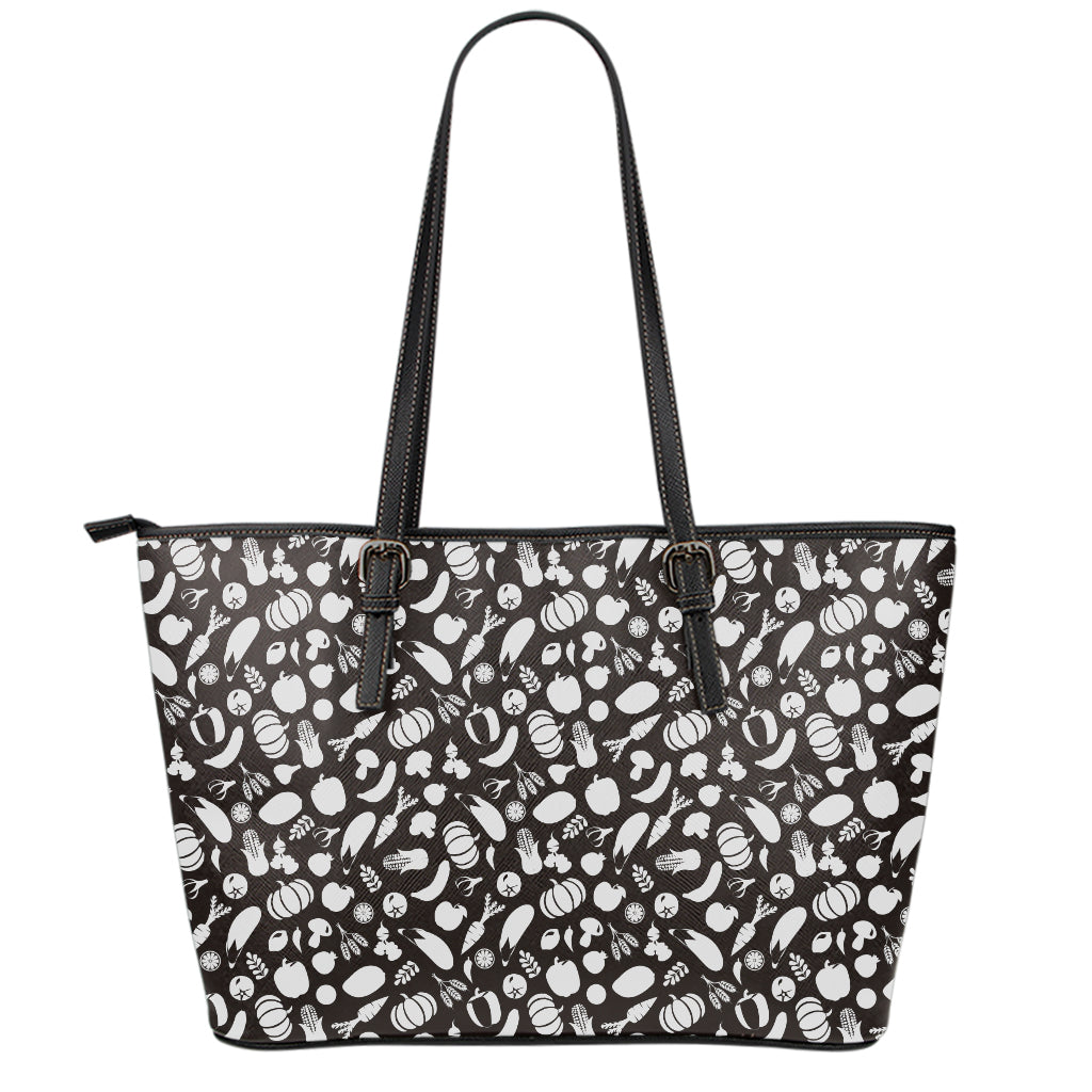 Blue And White Vegan Pattern Print Leather Tote Bag