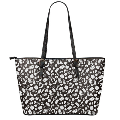Blue And White Vegan Pattern Print Leather Tote Bag