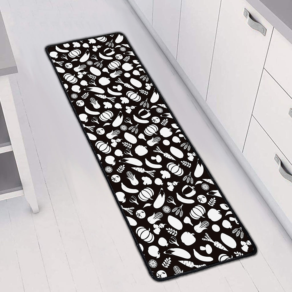 Blue And White Vegan Pattern Print Long Kitchen Mat