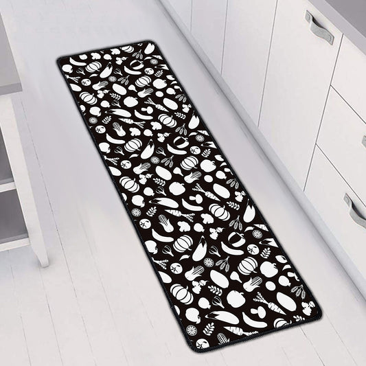 Blue And White Vegan Pattern Print Long Kitchen Mat