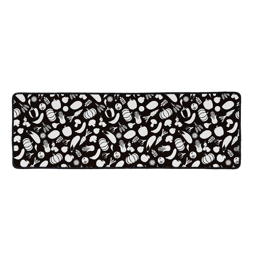Blue And White Vegan Pattern Print Long Kitchen Mat