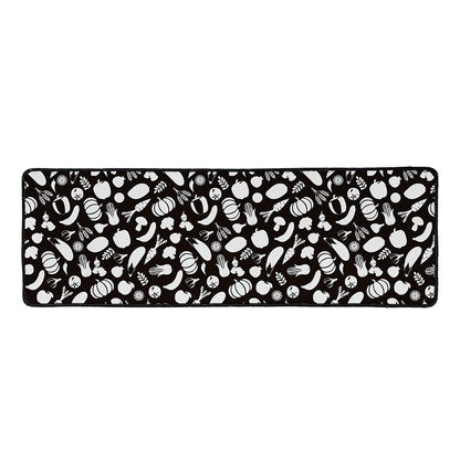 Blue And White Vegan Pattern Print Long Kitchen Mat