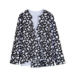 Blue And White Vegan Pattern Print Long Sleeve Short Coat