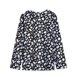 Blue And White Vegan Pattern Print Long Sleeve Short Coat