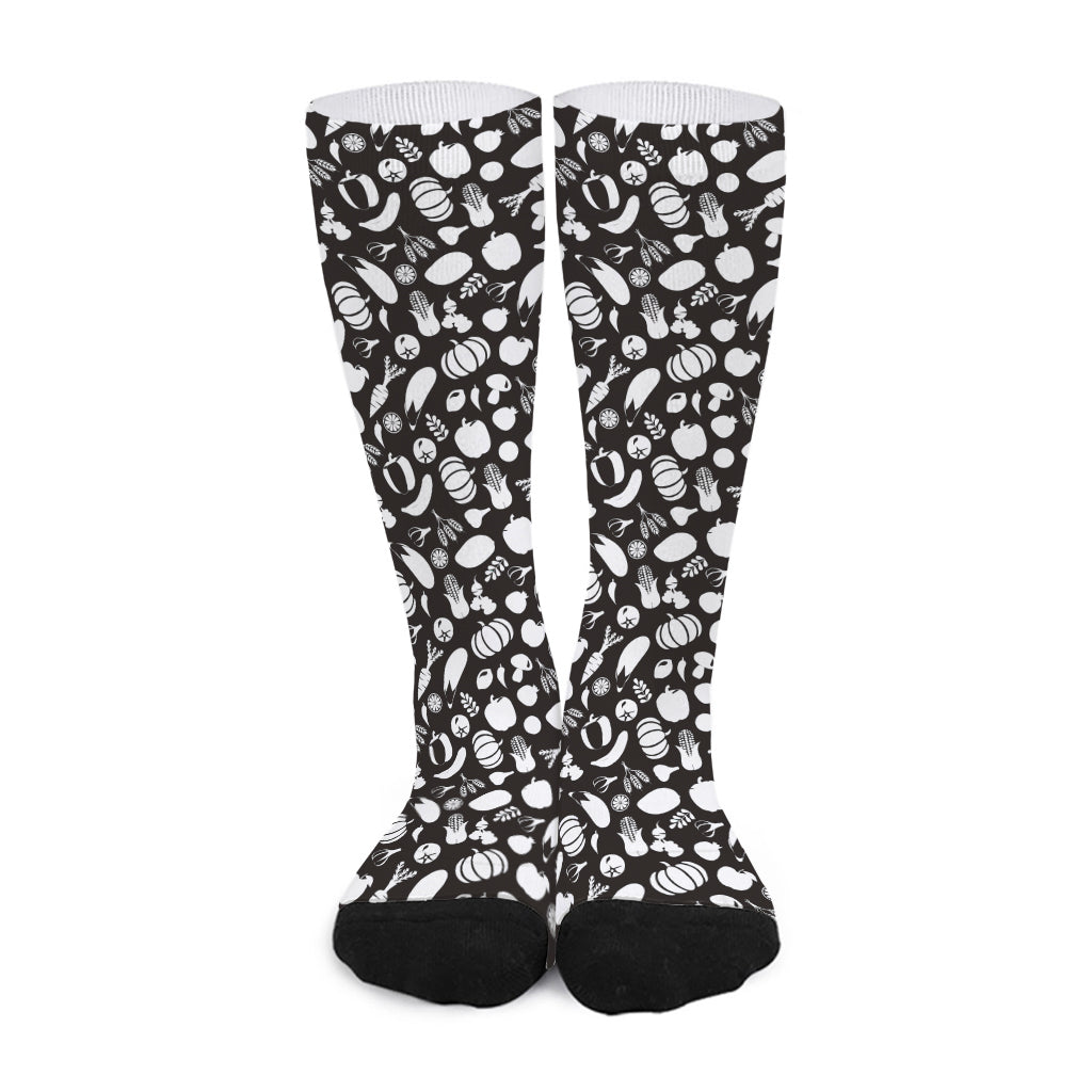 Blue And White Vegan Pattern Print Long Socks