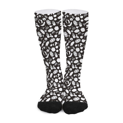 Blue And White Vegan Pattern Print Long Socks